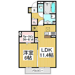 ヴィラ岡村アステリアB 1LDKの間取図画像