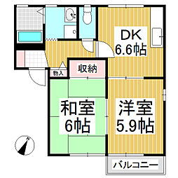 リバーサイドハイツB 2DKの間取図画像