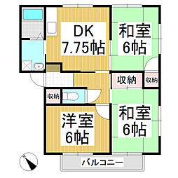 塩沢アパート 2階3DKの間取り