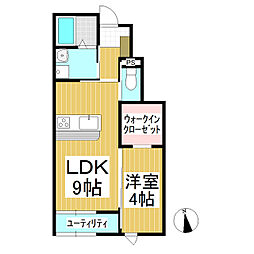 ザイオン諏訪形 1階1LDKの間取り