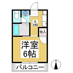 スイングＮ4 2階1Kの間取り