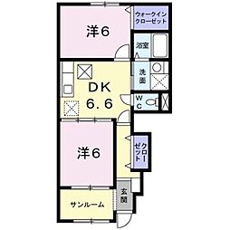 グリーンパークＡ 1階2DKの間取り