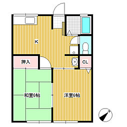 桑の実ハイツ 2DKの間取図画像