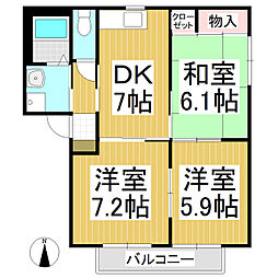 西上田ハイツ2 3DKの間取図画像
