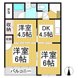 村越第1マンション 3DKの間取図画像