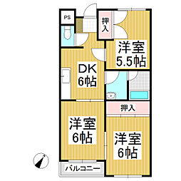 ロイヤルレジデンス長瀬B棟 3DKの間取図画像