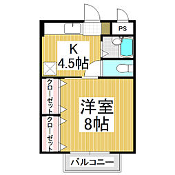 サザンクロス谷地 1Kの間取図画像