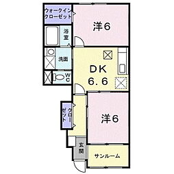 グランデュール 2DKの間取図画像