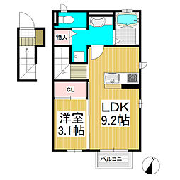 ラクール　シェモア 2階1LDKの間取り