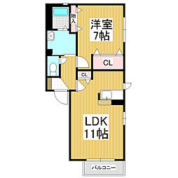 フォーレスサンティエ 2階1LDKの間取り