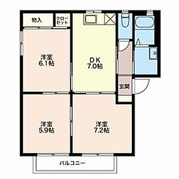 プロヴァンスB 3DKの間取図画像
