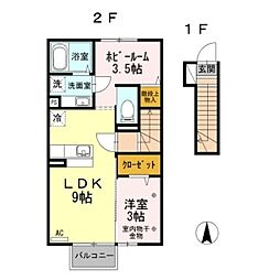 ブルーシエルA 1LDKの間取図画像