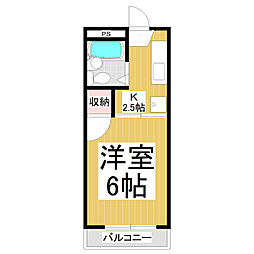 アイリス若里 2階1Kの間取り