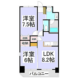 グランヴィル南千歳一番館 9階2LDKの間取り