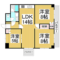 パレスハイツ県町II 9階3LDKの間取り