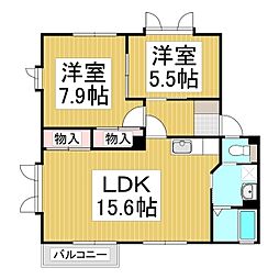 フレグランス日詰　Ｃ棟 1階2LDKの間取り