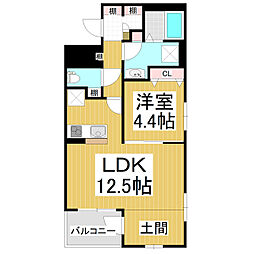 グランゼフィール 1階1LDKの間取り