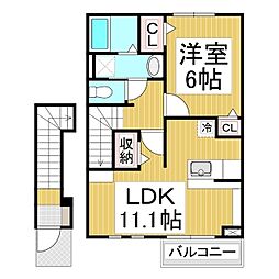 バードランド　Ｃ 2階1LDKの間取り