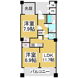 JR信越本線 長野駅 徒歩13分の賃貸マンション 4階2LDKの間取り