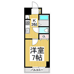 ダイアパレス長野大通りI 3階1Kの間取り
