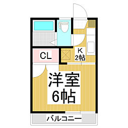 フォーブル三輪田町 2階1Kの間取り