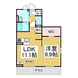 Glicina 1階1LDKの間取り