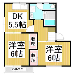 フレグランスひらせＡ 2階2DKの間取り