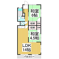 岡田ハイム 3階2LDKの間取り