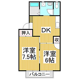 ライブタウン南俣　Ｂ棟 1階2DKの間取り