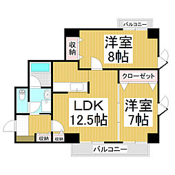 センターウィング 3階2LDKの間取り