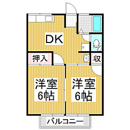シティハイムなかむら 1階2DKの間取り