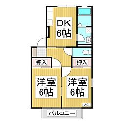 リセル幸葉 1階2DKの間取り