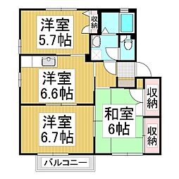 ディアスあらい　Ａ 1階3DKの間取り