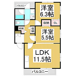 ＢＲＡＩＮ- e 2階2LDKの間取り