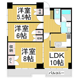 ゆたかビル 4階3LDKの間取り
