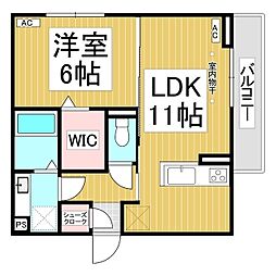 セレーノヴィータ中御所 2階1LDKの間取り