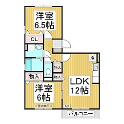 グランコスモ竹内 3階2LDKの間取り