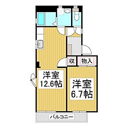サンエステート Ｅ棟 1階1LDKの間取り