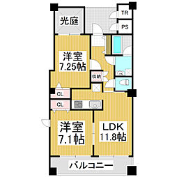 JR信越本線 長野駅 徒歩13分の賃貸マンション 4階2LDKの間取り