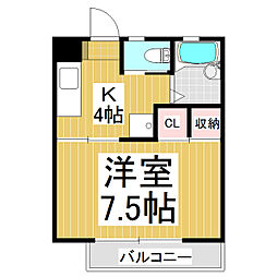 上松ハイツ 1階1Kの間取り