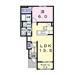 ラピタス 1階1LDKの間取り