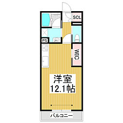 （仮）ベレオ中御所 2階ワンルームの間取り