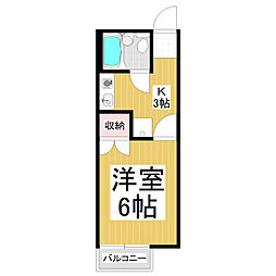 セジュール柳 2階1Kの間取り