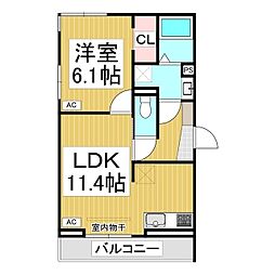 トリシア居町 3階1LDKの間取り