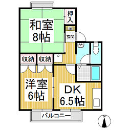 稲田ライブタウンA 2DKの間取図画像