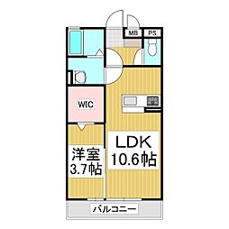イナダバイシュライン 1LDKの間取図画像