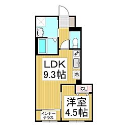 グランデージ松ヶ丘 1LDKの間取図画像