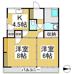 ライフハイツ 2DKの間取図画像