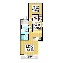 シャーメゾン妻科の杜 2LDKの間取図画像