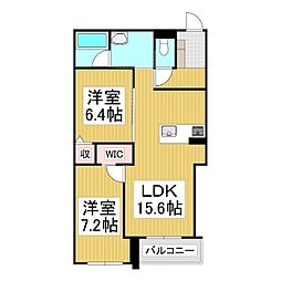 シャーメゾン妻科の杜 2LDKの間取図画像